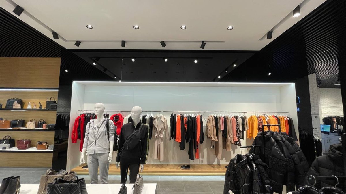 Mannequins and clothing rails at the DKNY store