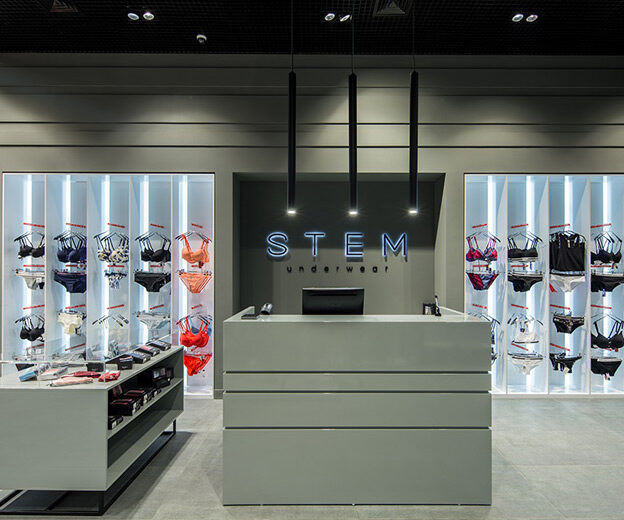 Каса і вітрини з жіночою білизною в бутіку Stem Underwear у Києві
